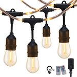 S14 Outdoor String Lights - 48FT 15 LED Outdoor Lights with Remote, Rope Covered, Patio Lights with 3 Lighting Modes and Timer, Dimmable Waterproof String Lights for Outside Balcony Backyard Bistro