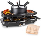 Klarstein 3-in-1 Raclette Grill & Fondue Set, 1100W Tabletop Stone Grill with 8 Pans & Fondue Forks, Indoor Raclette Cheese Cooker