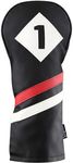 Majek Retro Golf Headcover Black Red and White Vintage Leather Style 1 Driver Head Cover Fits 460cc Drivers Classic Look