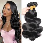 Body Wave Human Hair Bundles 8A Brazilian Virgin 3 Bundles Body Wave Brazilian Virgin Hair Human Hair Bundle Unprocessed Human Hair Extensions for Women 12 14 16 Inch Natural Black Color