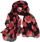 HMILYDYK Womens Gorgeous Poppy Scarf Neck Warm Flower Printing Wrap Stole Shawl Pashmina Ladies Fashion Scarf, Black (90cmX180cm)