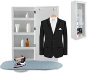 Wall Ironing Board Cabinet, Ironing Board Holder Wall Mount, Wall Ironing Board with Mirror, Built-in Swivel Ironing Board Foldable with Storage (White)