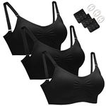 HOFISH Maternity Nursing Bras Seamless 3 Pack Sleep Bralette for Breastfeeding with Free Bra Extenders & Clips(Black,XL)