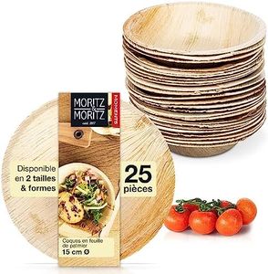 Moritz & Moritz 25-pc bols de vaisselle de feuille de palmier Ø 15 x 6 cm - 25 assiettes jetables durables - alternative à la vaisselle en bambou et aux assiettes en bambou