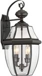 Quoizel Newbury 20" Outdoor Wall Lantern, 2-Light Medici Bronze with Clear Beveled Glass, E12 Base, French Country Style