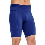 Sillictor Mens Compression Shorts with Phone Pocket Quick Dry High Wicking Cycling Running Underwear Men Tight Sports Shorts Men for Gym Workout,High Wicking Muscle Support 1407 Blue L