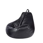 Living Room Single PU Leather Bean Bag Lazy Sofa Comfortable Leisure Sofa Tatami Multifunction Chair Stools Ottoman for Adults Kids Teens No Filler,Black,XXL