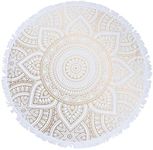 Unomor Mandala Round Beach Towel Bath Towel Circle Towel Mandala Tapestry Beach Towel with Tassel Oversized Beach Blanket Mat Yoga Towel Absorbent Pad Quick Dry White Fiber Baby