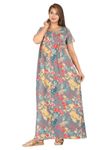 Urali® Women's Printed 100% Cotton Night Gown (Grey F1, XL) - S473