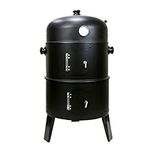 First4Spares 3 in 1 Round Charcoal BBQ Grill & Smoker with Hangers and Built in Thermostat,Black