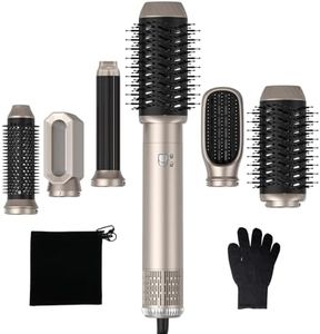 Seche Cheveux 6 en 1, Brosse Chauffante brushing Appareils et 0utils de Coiffure, Air Styler Multifonction,Pour Cheveux Bouclés et Lissés,Température Vitesse du vent Réglable