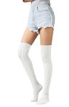 Ninmon Shares Women Over Knee Leg Warmers Cable Knitted Thigh High Boot Socks (A-white)