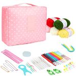 Tusmad Crochet Needle Kit 59Pcs Crochet Knitting Needle Kit Crochet Kit for Beginners, Ergonomic, Crochet Hooks Travel Bag, Crochet Set Travel Knitting Crochet Supplies Adults or Kids Tools & Accessories ( PINK Flower Bag)