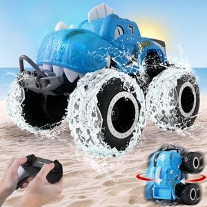 Macchina Telecomandata per Bambini, Veicolo Anfibio Monster Truck con Luce, Macchina Radiocomandata Auto Telecomandata, Fuoristrada All'aperto Come Giocattoli da Spiaggia Piscina e Regali Verde