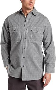 Key Industries Men's Long Sleeve Button Front Hickory Stripe Logger Shirt, Hickory Stripe, XX-Large