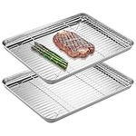 Navaris Half Sheet Baking Pan Breading Trays w Racks - Stainless Steel Oven Tray with Rack - Cookie Sheets for Roasting Baking Cooling - Set of 4 40x30cm (15.7x11.8)