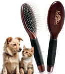 Kenchii Pet Grooming Metal Pin Brush for Dogs and Cats, Solid Wood Handle, Non Slip Grip, Detangling and Shedding Brush for Long or Short Haired Pets, Size Small