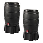 RTS Home Accents 50-Gallon ECO Rain Barrel Made with 100% Recycled Plastic, Flat Back Rain Water Collection Barrel, Stand and Link Kit Included, Black (2 Pack)