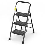 HBTower 3 Step Ladder, Step Stool for Adults, Folding Step Stool with Cushioned Handle and Wide Anti-Slip Pedal, 330 lbs/150 kg Capacity Ergonomic Design, Black