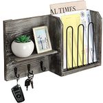 J JACKCUBE DESIGN Wall Mounted Rustic Wood Key & Mail Sorter Organizer with 3 Key Hooks and Shelf - for Entryway or Mud Room – Holds Documents, Bills, Letters, Keys and More- MK232A