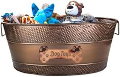 Indestructible Metal Toy Bin - Galvanized Metal Bin with Handles for Accessory Storage - Pet Toy Basket, Blanket Basket - Pawprint Design Dog Toy Box, Home Farmhouse Decor (Copper - 25 Quart)