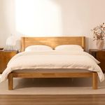 FLEXISPOT Hako G2 Japanese Joinery Bed Frame, Solid Rubberwood King Platform Bed with Storage Headboard, IAS&SGS Certified, Japandi Minimalist, No Tools Assembly, 1500lb Capacity, 10-Year Warranty