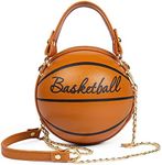 BABABA Women's basketball shoulder bag Messenger Bag handbag mini round bag PU bag, Zipper closure, suitable for women, Brown