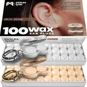 Peace&Quiet PQ 100 Wax Ear Plugs for Sleeping - Silicone Wax Earplugs for Sleeping and Swimming, Gel Ear Plugs Noise Cancelling, Sleeping Earplugs, Sound Blocking (100 Pillows), White/Beige