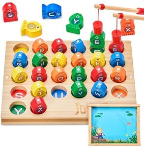 JoyCat Wooden Magnetic Fishing Game for Toddlers, Alphabet Educational Color Sorting Games Puzzle, Fine Motor Skills Toy with Letters, Preschool Learning ABC Toys Gift for Kids 3 4 5 Years Old