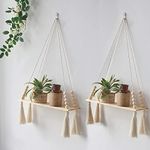 Dremisland 2PCS Macrame Hanging Shelves with Wood Bead Tassel Rustic Floating Storage Shelf Boho Aesthetic Wall Mounted Shelves for Bedroom Nursery Display Shelving for Hanging Plants Photo