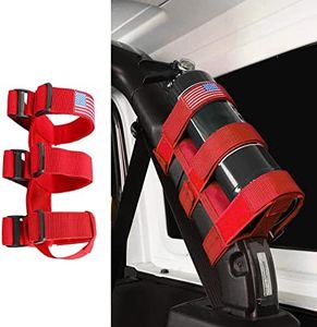 Hoolcar Roll Bar Fire Extinguisher Holder 2.5-3LB Adjustable Extinguisher Strap Mount for 1965-2021 Jeep Wrangler TJ CJ YJ JK JKU JL JLU JT, Red, 1PC