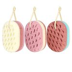 KECUCO 3 Pcs Soft Bath Sponge for Women, Men, Kids, 100% All Natural Fiber Gentle & Soothing Body Sponge, 3 Different Colors and Extra Large Size XL with Fine, Soft, Rich Foam (for Children/Kids)
