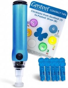 Genteel Lancing Device - Pain-Free Vacuum Lancing Device for Diabetes Testing - Blood Sugar, Glucose, Ketone, and DNA Home Tests (Butterfly Blue)