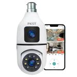 PKST Dual Lens/Screen 2in1 PTZ+Bullet 4+4 MP Full HD 1920 Resolution WiFi Wireless Indoor Camera w/Color Vision|Human Detection|Motion Detection|360° View|Two Way Talk (Dual Lens Light Bulb)