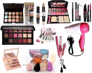 BEAUTY PROFESSIONAL ULTIMATE MAKEUP 4 TYPES OF MAKEUP KIT,MAKEUP BRUSH, 6 IN 2 PUFF,HAIR STRAIGHTENER,3 IN1 MASCARA,EYELINER,BIG CURLER, CONTOUR STICK COMBO