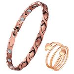 Feraco Copper Bracelet for Women Hand Forged 99.99% Solid Pure Copper Magnetic Bracelets with Pro Neodymium Magnets (X Shape Bracelet with Ring)