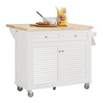 SoBuy FKW84-II-WN, Extendable Kitchen Island Kitchen Storage Trolley Kitchen Cabinet Cupboard Sideboard with Rubber Wood Worktop