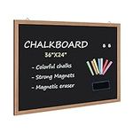 Magnetic Chalkboard for Wall, 36" X 24", Blackboard with Rustic Natural Wood Frame for Home, Office, School…