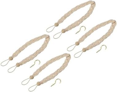 uxcell 4Pcs Curtain Tiebacks, 58cm/23 Braided Drapery Holdback Holder Decorative Rope Tie Back with 4 Metal Hooks, Taupe/Silver