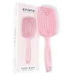 Crave Naturals FLEX DMC Detangling Brush for Thick and Curly Hair - Crave Naturals Glide Thru Detangling Brush - Crave Brush - Flexible Detangler Hairbrush Square Paddle - PINK