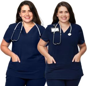 Medical Scrub Tops for Women - 2 Pack Soft Stretch V-Neck Slim Fit Scrubs Shirts with 3 Pockets
