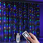 Anpro 320 LED Curtain String Light - 3x3.2m String Fairy Lights with 8 Modes Remote USB DC5V Plug in Window, Waterproof Curtain Light Flashing for Wedding Party Home Garden Bedroom Outdoor,Multicolor