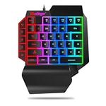 One Hand RGB Gaming Keyboard,USB Wired Rainbow Letters Glow Single Hand Keyboard with Wrist Rest Support Multimedia Keys, Backlit Ergonomic Mechanical Feeling Keyboard for Game