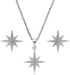 BERRICLE Sterling Silver North Star Cubic Zirconia CZ Necklace and Earrings Set for Women, Rhodium Plated, Sterling Silver Cubic Zirconia, Cubic Zirconia