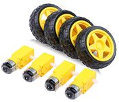 ApTechDeals 4PCs DC Electric Motor 3-6V Dual Shaft Geared TT Magnetic Gearbox Engine with 4Pcs Plastic Toy Car Tire Wheel, Mini Φ67mm Smart RC Car Robot Tyres Model Gear Parts