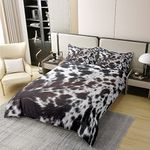 Erosebridal 100% Cotton Western Brown Cowhide Comforter Cover,Aztec Black White Cow Print Bedding Set Twin Size Rustic Farm Animal Duvet Cover for Kids Boys Girls Men Women,Cowboy Bedroom Decor 2 Pcs