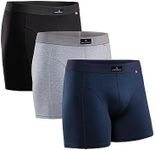 DANISH ENDURANCE 3 Pack Men's Cotton Boxer Shorts, Stretchy Soft, Classic Fit Underwear, Trunks, Multicolour: Black, Navy, Grey, Large