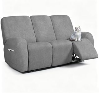ANARACHON Leather Look Recliner Couch Cover, 8-Pieces Stretch Recliner Sofa Covers, Soft Reclining Slipcover, Washable Furniture Protector for Pets (3 Seater,256 Light Gray)
