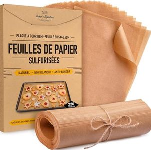 Papier Sulfurisé, 220 Feuilles de Papier Cuisson - Formats Demi 30x41cm | Papier Antiadhésif pour la Cuisson, la Cuisine & la Rôtisserie - Facile à Utiliser & à Nettoyer par Baker’s Signature