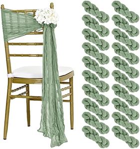 Teruntrue Aisle Decorations 20 Packs Sage Green Cheesecloth Chair Sashes, Chair Bow Designed Decorative Chair Cover Chair Sashes for Wedding Reception Party Hotel Decoration(Sage Green)